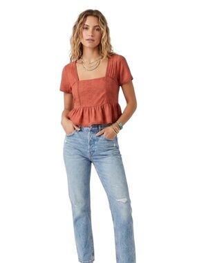 Midnight Sky Peplum Crop Top Sz M Orange Romantic Prairie Festival Boho Chic